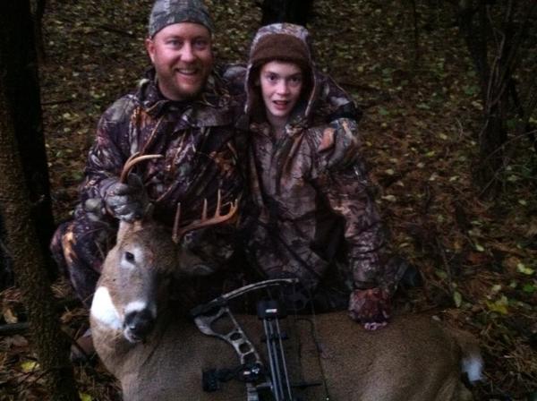 Jason2015BuckOct31st. My son & Grandson with my son & a small 10 pt., 1 of 3 Deer he took in 2015.