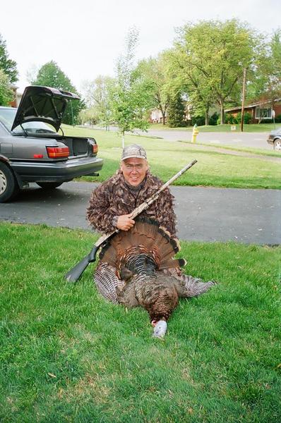 I baged this bird in the exact spot that I took my first ever Deer last year in my first season of hunting. He was also 13 yards away when I shot the same as the Deer,what a spot it has turned out to be. He was 18 1/2 lbs. 3 1/2 beard, 3/8 spurs not a giant but a nice first ever bird.