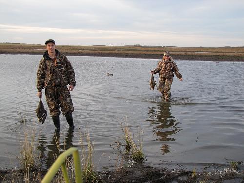 My good buddy, Kory, and I retrieving our ducks.