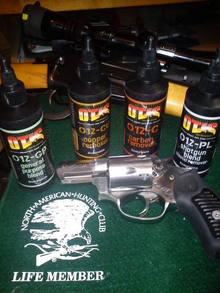 Well its a cold snowy night and I thought to try out the Gun Cleaners that was sent from Otis: The Most Advance Gun Care System In The World.
   First up to clean was a Ruger SP 101 .357, after fire numerous rounds off  .358 cast swc with AA#2 powder 4.0grn(if any one reloads they know how dirty this powder is). Now this Gun has not been clean in a great while. The 012-CU Copper Remove made short work on the Copper & Lead build up inside the Barrel. Next I applied the 012-C Carbon Remover and it ate away on that Carbon build up like starving Coyotes on a Deer carcass. It removed it really Quick; I must say I was IMPRESSED, Wiped right off, after letting it set for 5min. The next one up to Clean was my Kel-Tec PF-9, so I broke down the Gun, Man was it really dirty after target practices.  I applied 012-GP General Purpose Blend to a rage and started wiping and the carbon was coming off them parts really easily. Next I scrubbed the barrel with the same 012-GP and it remove build up out of the barrel also (for all around my money is on 012-GP, It works for everything). The most and least of all was my H&R 1871 Pump Shot Gun, I really abuse this Gun, No Joke it has even been drug throw the Mud Turkey Hunting and it hasnt been clean for 2 years. When I broke the barrel down, Im embarrassed to say I found rust, so I applied the 012-PL Shotgun Blend to a rage and scrubbed away. Now most of the Carbon and Dirt did remove but that rust was not breaking down, so I Applied the 012-C Carbon Remover and Steal whole and I be dag gone that started breaking down the rust, now I had to scrub really hard and about 20min, it did not remove it all but that is my fault. I do recommend each one of these Cleaners, But for the all-around Cleaner I recommend Is The 012-GP General Purpose Blend, It does it all(100% By Far The Best), Im recommend the Otis Cleaners to all my Hunting Buddies. One Satisfied Life Time Member N.A.H.C #40257787 BiggDaddyBrown 3/5/13